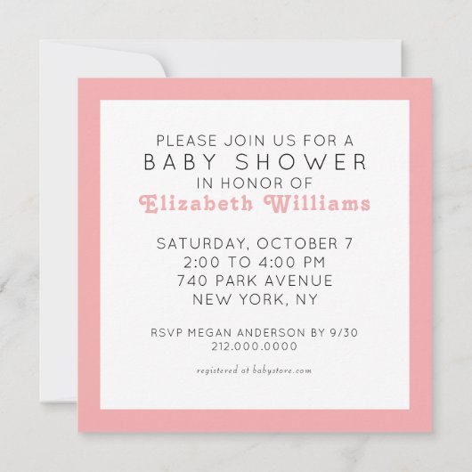 Invitation Baby shower fille (Dos)