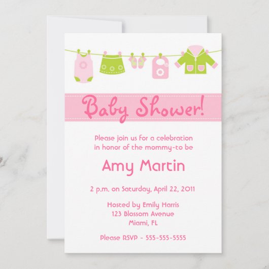 Invitation Baby shower - fille (Devant)