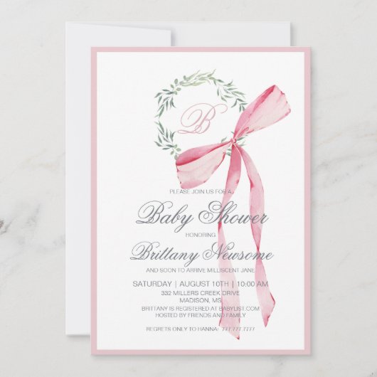 Invitation Baby shower fille (Devant)