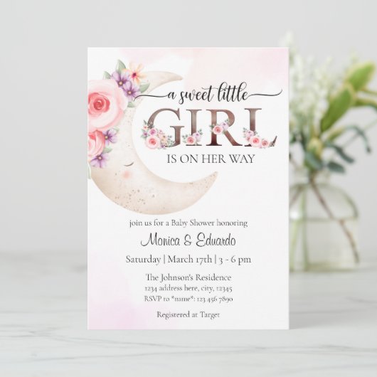 Invitation Baby shower fille (Debout devant)