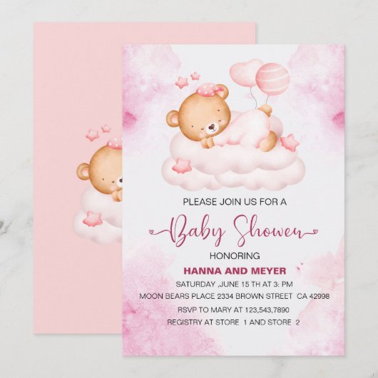 Invitation Baby shower fille (Devant / Derrière)