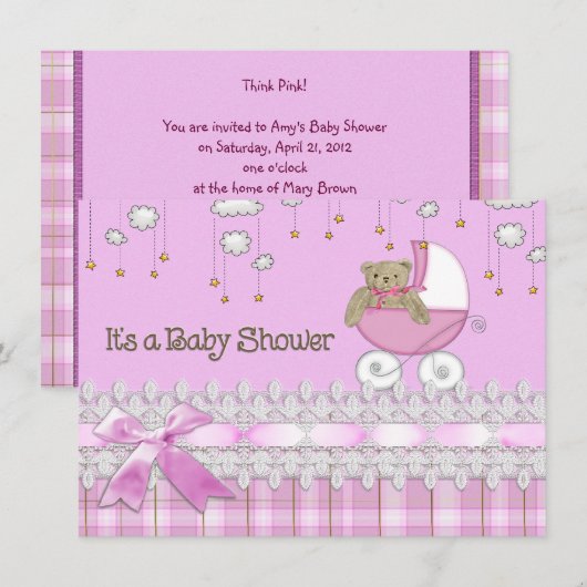 Invitation Baby shower fille (Devant / Derrière)