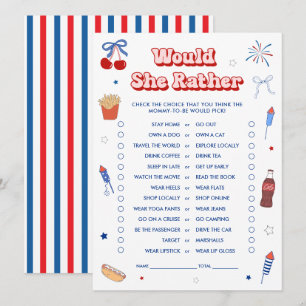 Invitation Baby Shower Fille 4 Juillet "Préférerait-Elle" Jeu