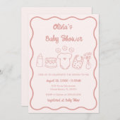 Invitation Baby shower Fille à cadre rose Quirky à la main ti (Devant / Derrière)