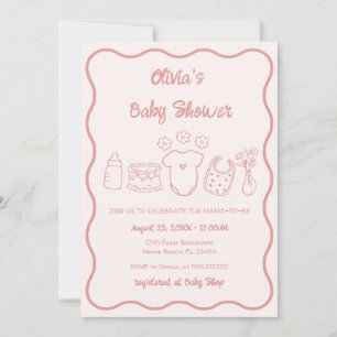 Invitation Baby shower Fille à cadre rose Quirky à la main ti