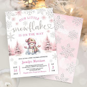 Invitation Baby shower Fille à neige rose argent