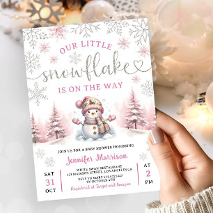 Invitation Baby shower Fille à neige rose argent