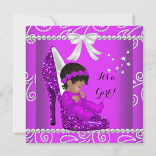 Invitation Baby Shower Fille Afro-Américaine Chaussure Rose