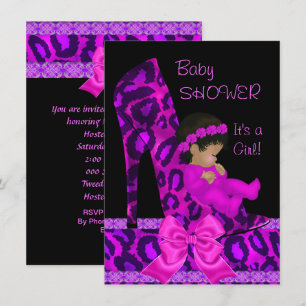 Invitation Baby Shower Fille Afro-Américaine Chaussure Rose V