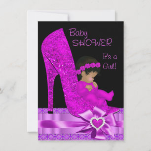 Invitation Baby-Shower Fille Afro-Américaine Chaussure Rose V
