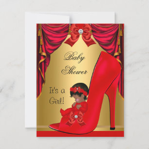 Invitation Baby Shower Fille Afro-Américaine Chaussure Rouge 