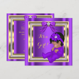 Invitation Baby Shower Fille Afro-Américaine Diamant Violet 2
