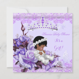 Invitation Baby Shower Fille Afro-Américaine Papillon Lilas