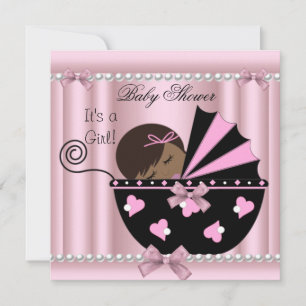 Invitation Baby Shower Fille Afro-Américaine Rose