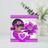 Invitation Baby shower fille afro-américaine rose (Debout devant)