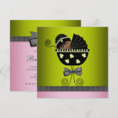 Invitation Baby Shower Fille Afro-Américaine Rose et Vert (Devant / Derrière)