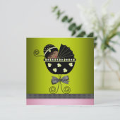 Invitation Baby Shower Fille Afro-Américaine Rose et Vert (Debout devant)