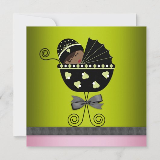 Invitation Baby Shower Fille Afro-Américaine Rose et Vert (Devant)