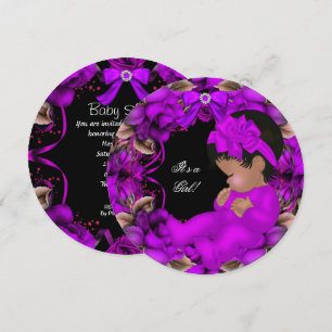 Invitation Baby Shower Fille Afro-Américaine Roses Violettes 