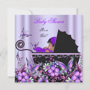 Invitation Baby Shower Fille Afro-Américaine Violet