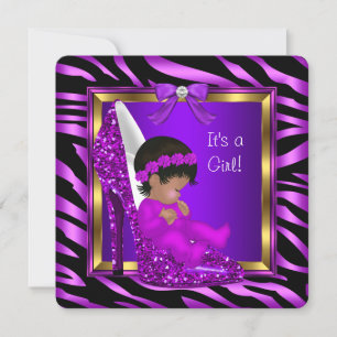 Invitation Baby Shower Fille Afro-Américaine Violet Rose