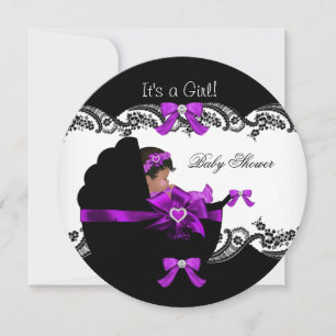Invitation Baby Shower Fille Afro-Américaine Violet Rose