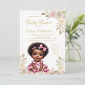 Invitation Baby shower fille Afro or rose (Debout devant)