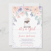 Invitation Baby shower Fille agneau rose violet (Devant)