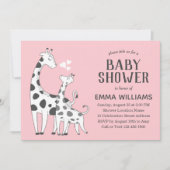 Invitation Baby shower fille animal rose mou moderne Giraffe (Devant)