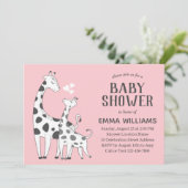 Invitation Baby shower fille animal rose mou moderne Giraffe (Debout devant)