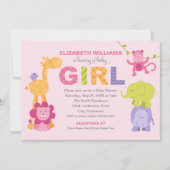 Invitation Baby Shower Fille Animaux Jungle Rose (Devant)