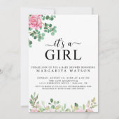 Invitation Baby shower Fille Aquarelle Rose Rose Cute (Devant)