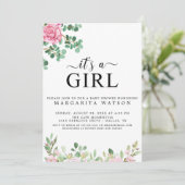 Invitation Baby shower Fille Aquarelle Rose Rose Cute (Debout devant)