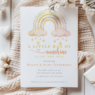 Invitation Baby Shower Fille Arc-en-Ciel Rose Bohème