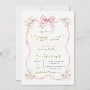 Invitation Baby shower fille arc rose
