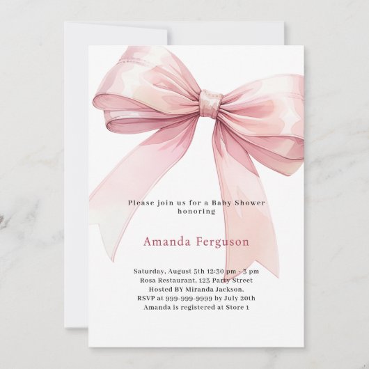 Invitation Baby shower fille arc rose (Devant)