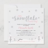 Invitation Baby shower fille argent et rose hiver Wonderland (Devant)