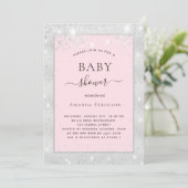Invitation Baby shower fille argent rousse parties scintillan (Debout devant)