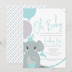 Invitation Baby Shower Fille au Éléphant Pastel Éc