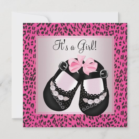Invitation Baby Shower Fille au Léopard Rose Chaud (Devant)