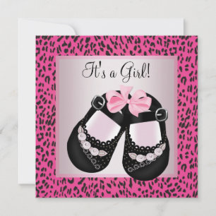 Invitation Baby Shower Fille au Léopard Rose Chaud