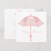 Invitation Baby Shower Fille au Parasol Rose (Devant / Derrière)