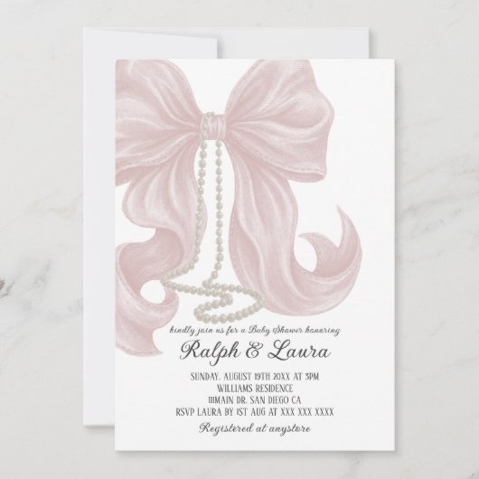 Invitation Baby Shower Fille au Ruban (Devant)