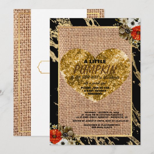 Invitation Baby Shower Fille Automne Citrouille Rustique Toil (Devant / Derrière)