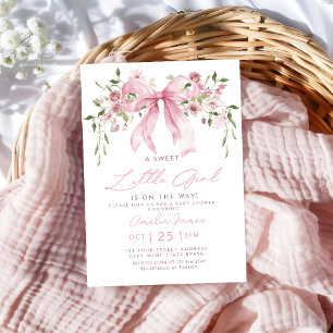 Invitation Baby Shower Fille aux Nœuds Roses Fleuris