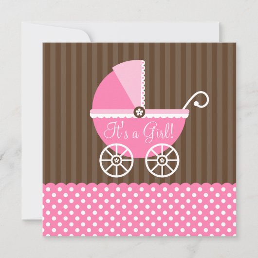 Invitation Baby shower fille aux points de transport Brown ro (Devant)