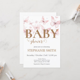 Invitation baby shower fille avec des papillons roses invitat