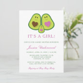 Invitation Baby shower fille Avocado mignonne port (Debout devant)