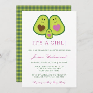Invitation Baby shower fille Avocado mignonne port