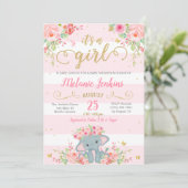 Invitation Baby shower fille, Baby shower éléphant (Debout devant)